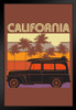 California Vintage Retro Travel with Classic Car Surf Board On Roof Surfing Beach Palm Trees Photo Illustration Stand or Hang Wood Frame Display 9x13