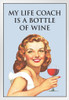 My Life Coach Is A Bottle of Wine Funny Retro Famous Motivational Inspirational Quote White Wood Framed Poster 14x20