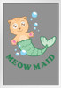 Meow Maid Cat Mermaid Funny White Wood Framed Poster 14x20