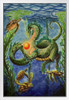 Secrets of the Sea by Carla Morrow Ocean Turtles Underwater Green Dragon Fantasy White Wood Framed Poster 14x20