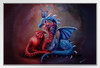 Blue Red Cuddling Dragons In Cave Nest by Rose Khan Fantasy Poster Dragon Love White Wood Framed Art Poster 14x20