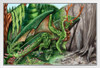 Life dragon by Carla Morrow Green Forest Trees Nature Dragon Fantasy White Wood Framed Poster 14x20