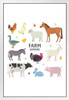 Farm Animals Horse Cow Pig Sheep Drawing Kids Room Poster Animal Collection Illustration Nature Wildlife Zoo White Wood Framed Art Poster 14x20