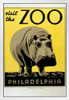 Visit The Zoo Philadelphia Hippo Retro Vintage WPA Art Project White Wood Framed Poster 14x20