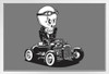 Hot Rod Skeleton King Of The Road Skull Driving Roadster Car Black White Drawing White Wood Framed Poster 20x14