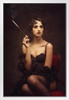 Sexy Retro Woman Smoking Cigarette in Black Lingerie Photo Photograph White Wood Framed Poster 14x20