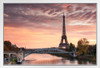 Dawn Over Eiffel Tower and Seine River Paris Photo Photograph White Wood Framed Poster 20x14