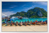 Row of Longtail Boats at Phi Phi Island Photo Photograph White Wood Framed Poster 20x14