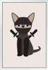 Ninja Cat Cute Funny Hooded Feline Warrior Black Camouflage Outfit with Swords White Wood Framed Poster 14x20
