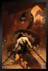 Chained by Frank Frazetta Wall Art Gothic Fantasy Decor Frank Frazetta Artwork Scary Art Prints Horror Battle Posters Frazetta Illustration Death War Snake White Wood Framed Art Poster 14x20