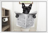 French Bulldog Dog Wearing Glasses on Toilet Seat Reading Daily Dog Breed Newspaper Funny Photo Photograph Fantasy White Wood Framed Art Poster 14x20