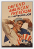 Uncle Sam Defend American Freedom WPA War Propaganda White Wood Framed Poster 14x20