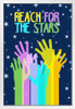 Reach For The Stars Raised Hands Classroom Sign Motivational Inspirational Teamwork Quote Inspire Quotation Gratitude Positivity Support Motivate Good Vibes White Wood Framed Art Poster 14x20