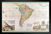 Antique South America Map Potosi Bolivia Vintage 1700s Charles Spencer 3rd Earl of Sunderland Brasil Brazil Peru Countries Black Wood Framed Art Poster 14x20