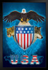 USA Trinity Bald Eagle Lion Wolf Shield by Vincent Hie Strength Art Print Black Wood Framed Poster 14x20