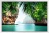 Phuket Thailand Tropical Sea Rock Island Formations Green Water Palm Trees Nature Landscape Photo White Wood Framed Poster 20x14