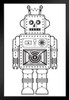 Retro Robot Coloring Poster For Kids Family Activity Creative Fun Children Cute Color Your Own Black Wood Framed Art Poster 14x20