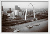 Aerial View of Gateway Arch and Riverfront Saint Louis Missouri B&W Photo Photograph White Wood Framed Poster 20x14