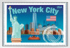 New York City NYC Manhattan Landmarks Travel Stamp White Wood Framed Poster 20x14