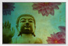 Buddha with Lotus Flowers Photo Photograph White Wood Framed Poster 20x14