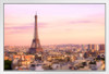 Sunset over Eiffel Tower in Paris Photo Photograph White Wood Framed Poster 14x20