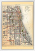 City of Chicago Illinois Historic Antique Style Map White Wood Framed Poster 14x20