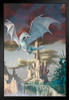 Hobsy Attack Silver Dragon Flying Over Castle by Ciruelo Fantasy Painting Gustavo Cabral Black Wood Framed Poster 14x20