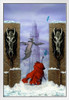 Dragonland Maze Gates Tower Dragon Fortress by Ciruelo Fantasy Painting Gustavo Cabral White Wood Framed Poster 14x20