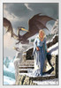 Blonde Warrior Queen Dragon Breathing Fire by Ciruelo Stone Stairs Fortress Crusade Fantasy Painting Gustavo Cabral White Wood Framed Poster 14x20