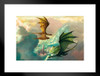 Flying Dragons in Clouds Circling Stone Tower by Ciruelo Fantasy Painting Green Red Dragon Gustavo Cabral Matted Framed Art Wall Decor 20x26