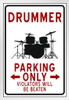 Drummer Parking Only Funny Sign White Wood Framed Poster 14x20