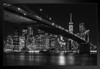 Brooklyn Bridge New York City NYC Skyline at Night Black and White Photo Photograph White Wood Framed Poster 20x14