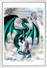 Temptest Green Dragon by Ruth Thompson Fantasy Poster Drawing Tempest Magical Creature White Wood Framed Art Poster 14x20
