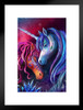 Blue and Red Unicorn Horse Pair in a Crystal Garden by Rose Khan Cool Wall Decor Matted Framed Wall Decor Art Print 20x26