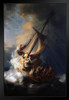 Rembrandt Jesus Christ In The Storm On The Sea Of Galilee Ship Boat Ocean Oil Canvas Painting 1633 Black Wood Framed Art Poster 14x20