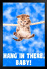 Hang In There Baby! Kitten Hanging From Rope Retro Motivational Inspirational Teamwork Quote Inspire Quotation Positivity Support Motivate Sign Good Vibes Stand or Hang Wood Frame Display 9x13