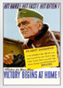WPA War Propaganda Hit Hard Hit Fast Hit Often Victory Begins at Home Produce Navy White Wood Framed Poster 14x20