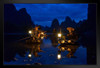 Cormorant Fishing Fisherman Guilin Li River Karst Mountains Blue Hour Of Dawn Guangxi China Stand or Hang Wood Frame Display 9x13