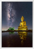 Milky Way and Great Buddha Statue Chiang Rai Photo Photograph White Wood Framed Poster 14x20
