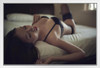 Beautiful Woman Wearing Black Lingerie in Bed Photo Photograph White Wood Framed Poster 20x14