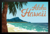 Waikiki Beach Oahu Island Aloha Hawaii Palm Tree Surf Vintage Art Print Stand or Hang Wood Frame Display Poster Print 9x13