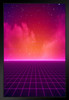 80s Neon Lights Grid Vaporwave Retro SciFi Digital Cyber Video Game Futuristic 1980s Galaxy Universe Landscape Background Black Wood Framed Art Poster 14x20