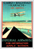 England Imperial Airways Cairo Baghdad Karachi Air Service Egyptian Pyramids Biplane Airplane Vintage Illustration Travel White Wood Framed Poster 14x20