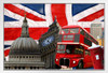 London Great Brittain Landmarks Bus Big Ben St Pauls White Wood Framed Poster 14x20