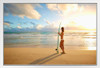Asian Woman Beauty Holding Surfboard Sandy Beach Photo Photograph White Wood Framed Poster 20x14