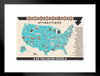 Roadside Attractions of America Map Chart USA Road Trip Travel Guide Retro Vintage Style Americana Googie Architecture Midcentury Matted Framed Wall Decor Art Print 20x26