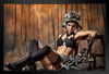 Sexy Warrior Woman in Black Lingerie with Gun Photo Photograph Art Print Stand or Hang Wood Frame Display Poster Print 13x9