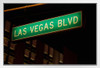 Las Vegas Blvd Street Sign Las Vegas Nevada Illuminated at Night Photo Photograph White Wood Framed Poster 20x14