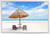 Sunshade And Lounge Chairs Tropical Sandy Beach I Photo Photograph White Wood Framed Poster 20x14