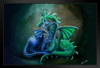 Green and Blue Dragon Cuddling Pair by Rose Khan Fantasy Poster Loving Dragons Embrace Stand or Hang Wood Frame Display 9x13